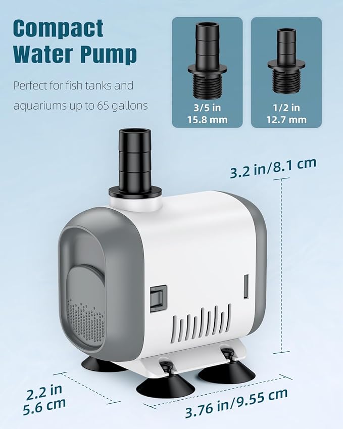 Pawfly Small Fountain Pump, 320 GPH Submersible Water Pump for Fountain, 18 W Mini Water Pump with 4.9 ft. High Lift, Quiet Water Fountain Pump for Aquarium Fish Tank & Waterfall
