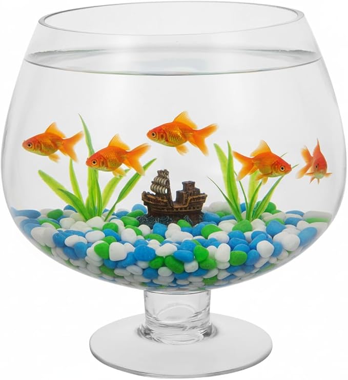 SUPVOX Glass Fish Bowl 6.7 Inch Round Goldfish Tank - Clear Glass Aquarium for Desktop Hydroponic Plants and Home Office Decor