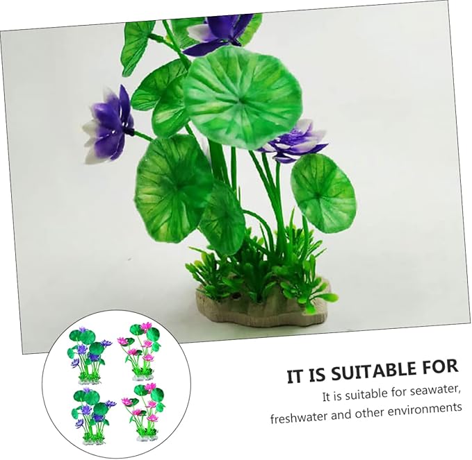 Elegant 4 Piece Resin Lotus Fish Tank Decor Safe for Salt Fresh Water Aquariums