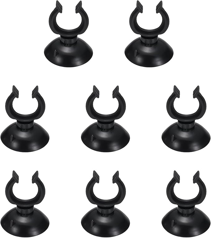 Aquarium Suction Cups, Fish Tank Suction Cups Clips Airline Tube Holders Clamps (Plastic, 8Pcs, Black) for 0.7" Fish Tank Airline Tubing Binding Moss Shrimp Nest, 17x30MM