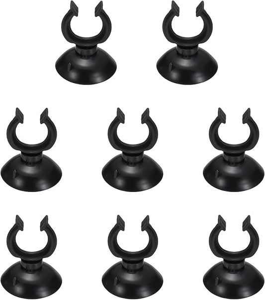 Aquarium Suction Cups, Fish Tank Suction Cups Clips Airline Tube Holders Clamps (Plastic, 8Pcs, Black) for 0.7" Fish Tank Airline Tubing Binding Moss Shrimp Nest, 17x30MM