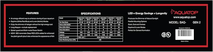 Aquatop SkyAqua LED Aquarium Light, 6500K Spectrum – Fits 30-36-Inch Tanks, 3 Position Toggle Switch, Aquarium Lights for Fish Tank, UL & CSA, Natural Sunlight Illumination