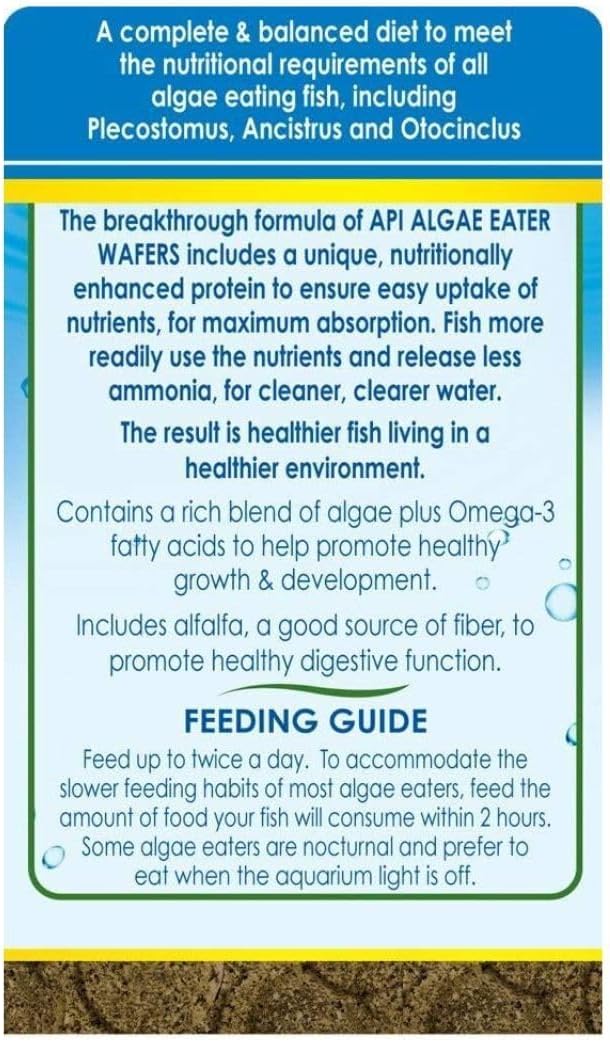 API Algae Eater Pea Protein Natural Pre-Biotic Algae Wafer with spirulina for Algae Eating Fish (6.4 Oz)