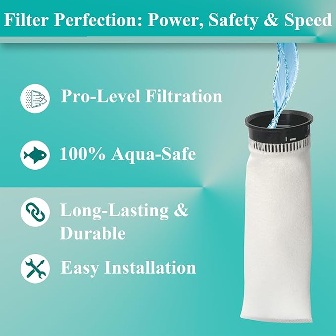 9 Pack 2.75 Inch Filter Socks 225 Micron Fits Waterbox AIO Series Aquariums, Eshopps, Fiji Cube, HelloReef 15G Fish Tank and All 2.75" Filter Sock Holders
