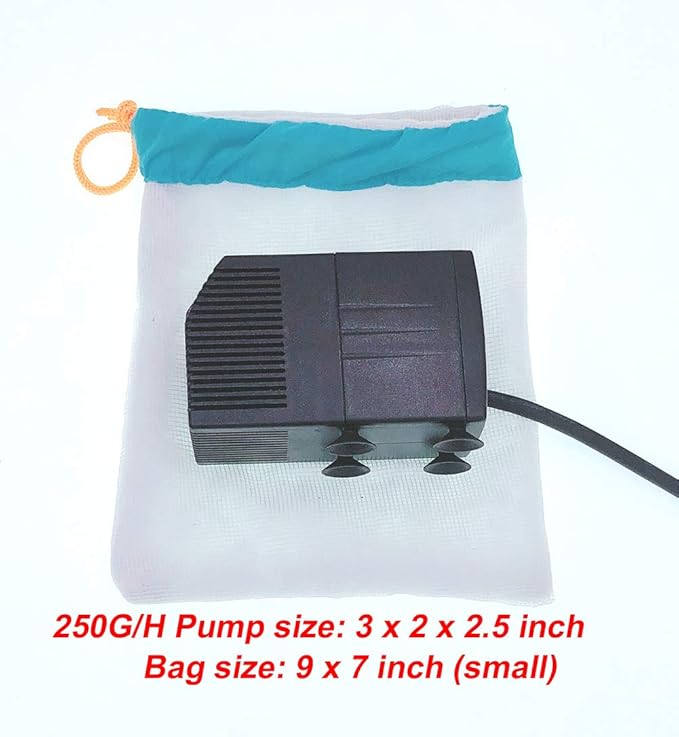 HORTIPOTS Pump Barrier Bag Small Filter Protector, Trapezoid-Shaped Fine Mesh with Inner Filter 9 x 7 inch for Indoor Aquariums, Aquaponic, and Hydroponic Systems