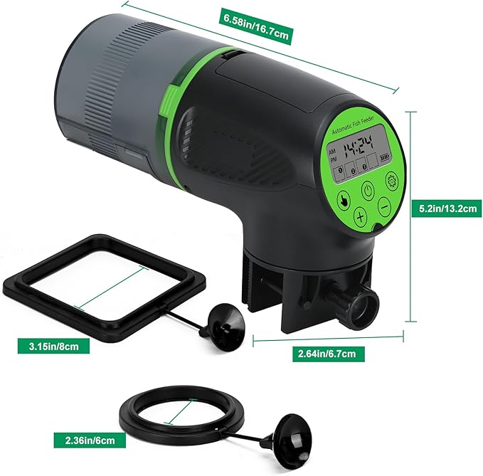 Lychee Automatic Fish Feeder for Aquarium-200ml Timed Dry Fish Food Vacation Feeder with Two Feeding Rings-Moisture-Proof LCD Display for Tank Pond