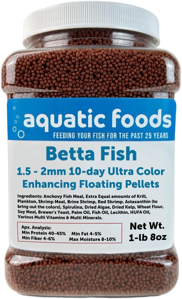Betta Fish Ultra Red Color Enhancing 1.5mm-2mm Floating Pellets. Color Enhancing in 10-Days for Juvenile and Adult Bettas…1-lb 8oz Medium Jar