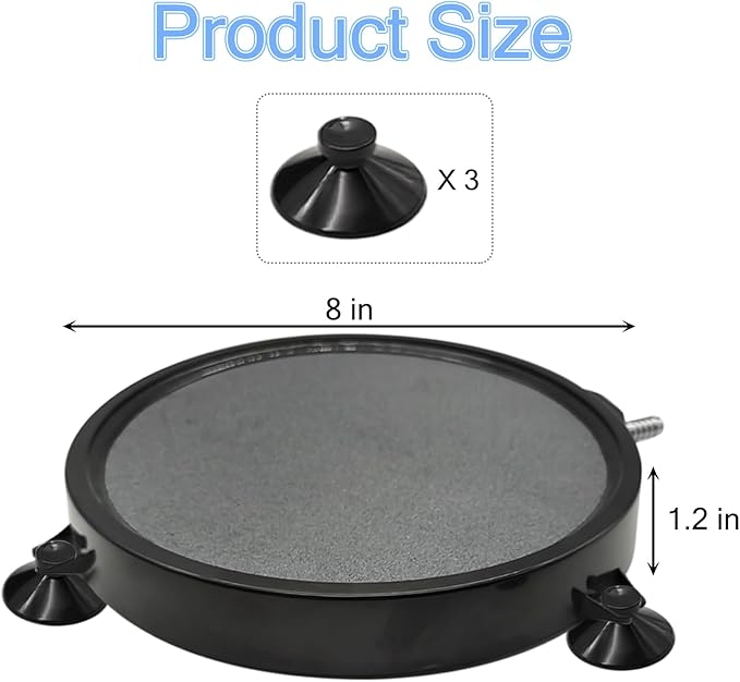 kathson 8 Inch Aquarium Air Stone Hydroponics Fish Tank Air Stone Disc Aerator Bubble Diffuser with Suction Cups Air Pump Round Dissolved Oxygen Airstone Decoration for Pond Dwc Circulation
