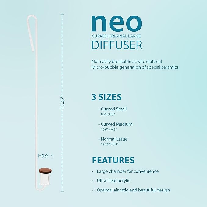 Aquario Neo CO2 Aquarium Diffuser - CO2 Diffuser Aquarium Kit, CO2 Diffuser for Aquarium Plants, CO2 System for Aquarium - Curved Original Diffuser, Large