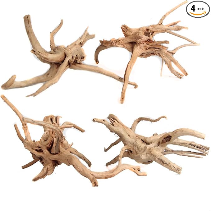 emours Driftwood Branches Reptiles Aquarium Decoration Assorted Size,(5.5-8 inch in Length),4 Pieces (Spider Wood)