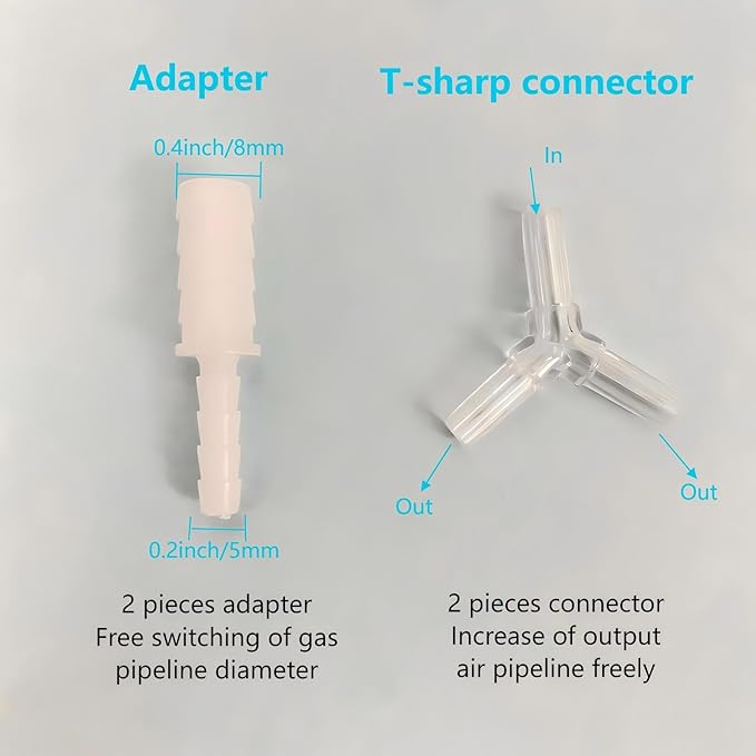 17ps Fish Tank Aquarium Aerator Pump Bubble Stone Accessories Set,6.5 feet Standard 1/5 Inch Aviation Tube, Air Pump Accessories with Air Stone, Check Valve, Suction Cup, Connector and Converter.