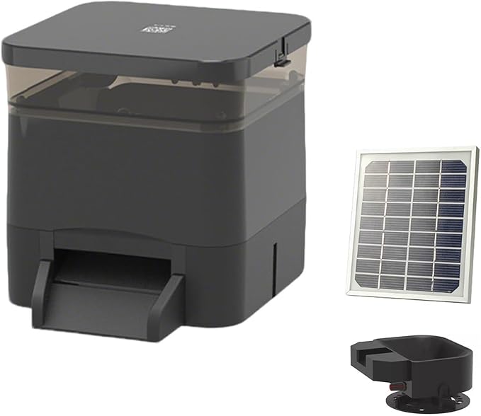 Automatic Fish Feeder: Smart Automatic Pond Fish Food Dispenser with 4l/10l Capacity and LCD Screen,Solar Panel Charging for Timed Feeding in Ponds and Outdoor Use,Moisture-Proof(Black,4L)