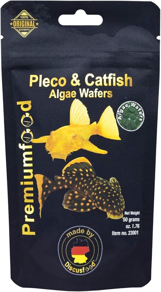 Discusfood Pleco & Catfish Algae Wafers, Complete Fish Food, Wafer Form, 50g, 150g, for All Life Stages (50g)