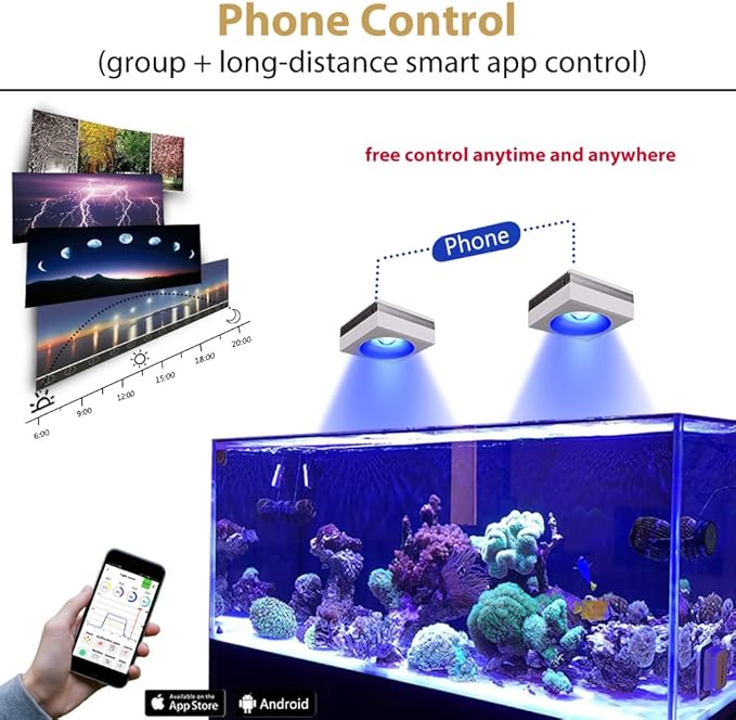 PopBloom 2xRL90 100W LED Aquarium Light for Saltwater Coral Reef Marine Fish Tank Smart-APP Control Aquarium Lighting LED Fish Tank Light with Timer
