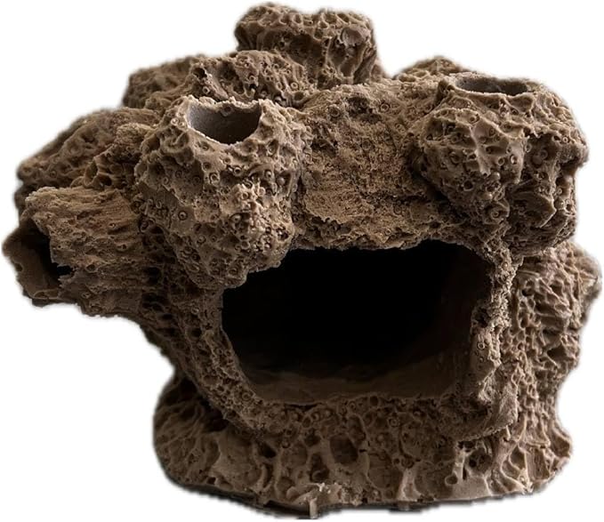 7 Hole Barnacle Cave frag Rock sandbed Base for Live Coral frag Plugs for Reef Aquariums (Tan)