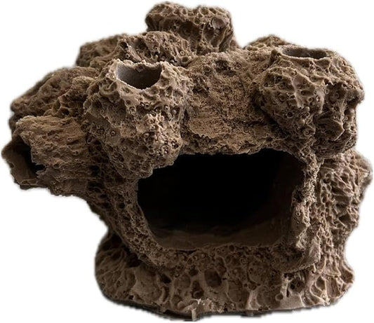 7 Hole Barnacle Cave frag Rock sandbed Base for Live Coral frag Plugs for Reef Aquariums (Tan)