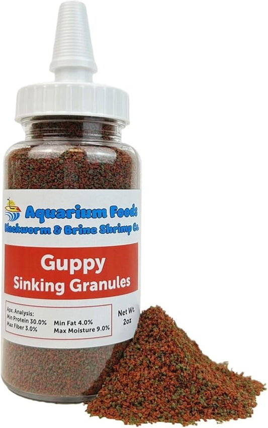 Guppy Sinking Granules Fish Food for Guppies, Endlers, Mollies, Platies, Swordtails, Groumis, Tetras, Catfish, Cichlids, All Community Tropical Fish…2oz Squeeze Bottle