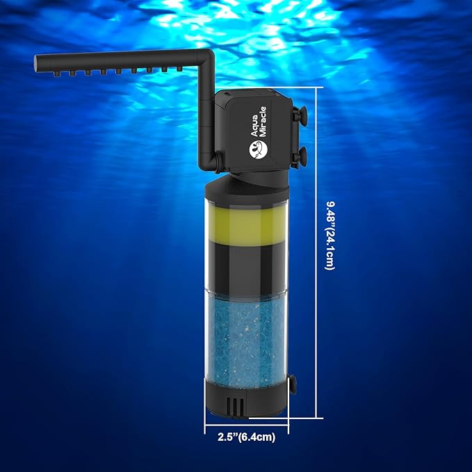 AquaMiracle Aquarium Filter for 10-40 Gallon Aquariums, Fish Tank Filters Turtle Filter Internal Power Filter 3-Stage Filtration with Aeration/Rainfall Modes