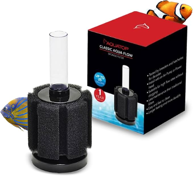 Aquatop Internal Sponge Filter for Aquariums – Suitable for Tanks Up to 25 Gallons, Freshwater and Saltwater Use, Compatible with Air Pumps or Powerheads