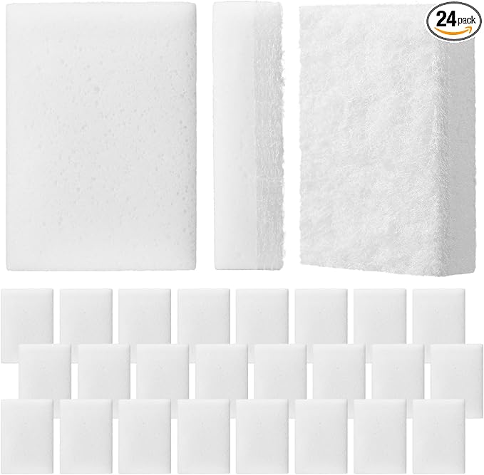 Vesici 24 Pcs Aquarium Algae Pad Double Side Algae Pad Aquarium Cleaner Sponge Non Scratch Fish Tank Scraper Cleaning Tools for Glass Acrylic Turtle Fish Tank Supplies(White)