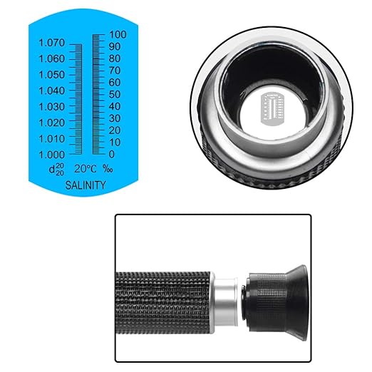 Premium Salinity Refractometer with Automatic Temperature Compensation for Saltwater, Aquarium, Marine Reef Tank Testing - Dual Scale (0-100ppt & 1.000 to 1.070 S.G.)