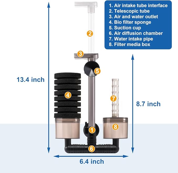 DaToo Aquarium Sponge Filter Fish Tank Foam Filter Quiet Submersible Bio Sponge Filter with 2 Spare Sponges and 1 Bag of Bio Ceramic Media Balls (DT-200A)