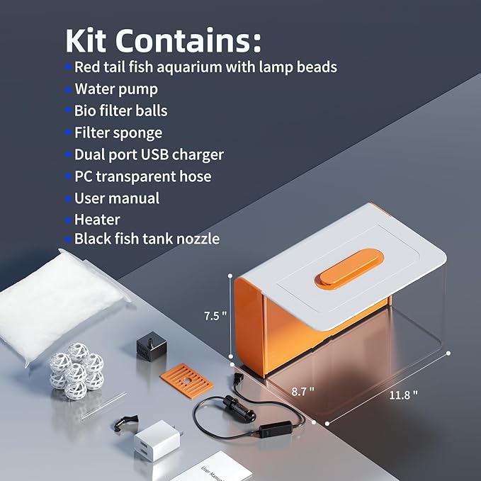 Betta Fish Tank Kit 2.5 Gallon Aquarium with Heater, Hidden Filtration, Light, Lid, Small Acrylic Tank for Beta, Shrimp, Guppy