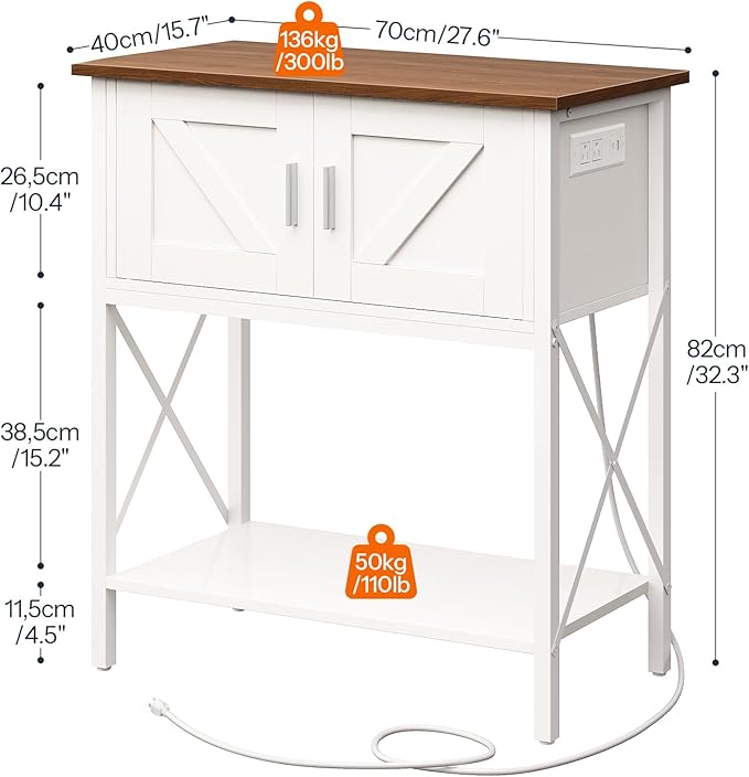 HOOBRO 20 Gallon Fish Tank Stand with Power Outlets and LED Light, Metal Frame Aquarium Stand, Reptile, Turtle Tank Stand with Cabinet Storage, 300 LBS Capacity, White and Walnut WH40UDFT01