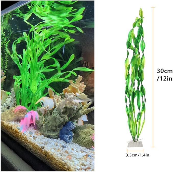 12Pcs Artificial Seaweed Water Plants, Aquarium Decorative Plants, Plastic Fish Tank Plants Decoration for Home and Office Fish Tanks(Green)