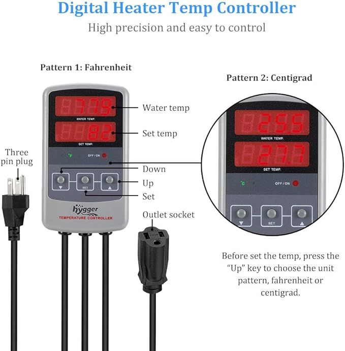 hygger Pinpoint Saltwater Aquarium Heater with Digital Thermostat IC Temp Controller, Titanium Tube Submersible Fish Tank Heater for Coral Reef 200 Watt