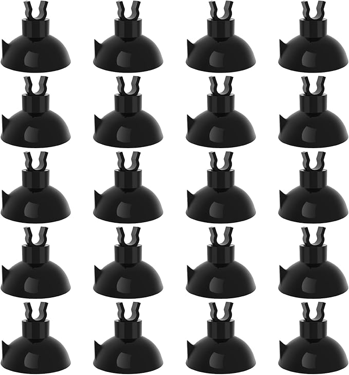 Pawfly Aquarium Suction Cup Clips for Standard 3/16" ID Airline Tubing Black Air Hose Holder Clamp Accessories for Fish Tank Aeration Setup, 20 Pack