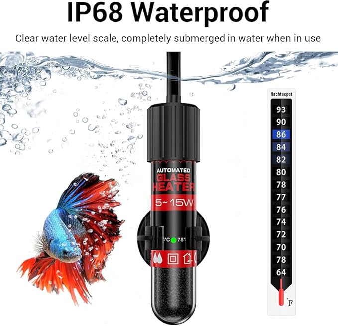 DONGKER Small Aquarium Heater,5W/10W/15W Mini Fish Tank Heater Constant Temperature 78℉(26℃) with Overheating Protection for 1-2 Gal Tanks