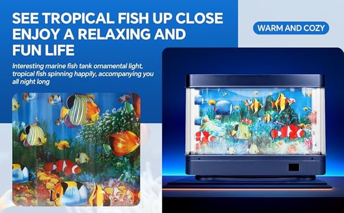 Fake Fish Tank Mini Aquarium,Virtual Ocean Motion Artificial Tropical Fish Decorative, Aquarium Lights Motion Lamp Night Light with Moving Fish(USB)