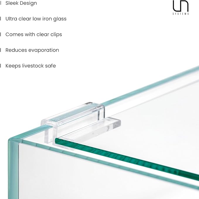Ultum Nature Sytems Tank Lids for Rimless Tanks - Ultra Clear Rimless Aquarium Lid, Fish Tank Lid Cover for Glass Aquarium, Frameless Aquarium Lid, Cover for Tank - 45L (Lid + Clips)