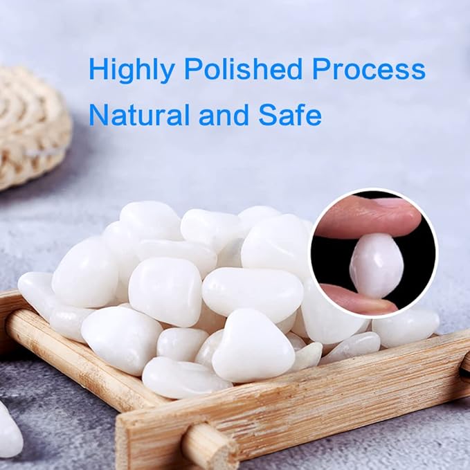 Natural Polished White Pebbles 3/8", No Dust Gravel Size Mini River Rocks Stone for Potted Plants, Succulents, Aquarium, Fairy Garden, Miniature Landscapes Decoration (2.9 LB, White)