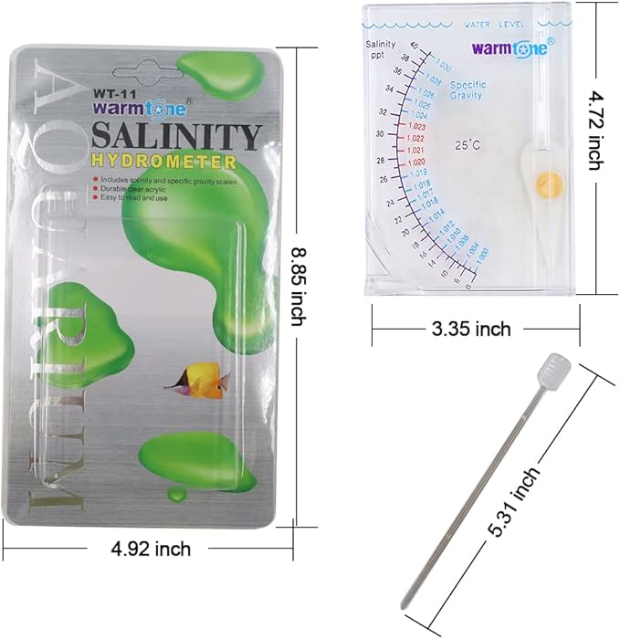 Abnaok Salinity Tester, Sea Specific Gravity Test for Fish Tank Pond Water Saltwater Freshwater, Accurate Automatic Hydrometer