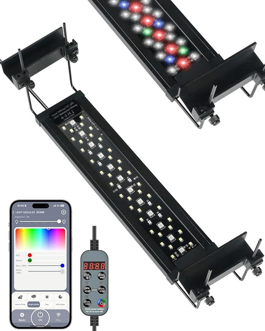 Pawfly Aquarium Light for Plants, 14 W Bluetooth Fish Tank Light, Full Spectrum Aquarium Lights for 12"-18" Fish Tanks, Extendable 24/7 LED Lights with Timer Modes & Adjustable Brightness