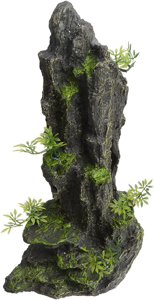 14.4" Tall Aquarium Cave Decor, Large Resin Mountain Hideout with Artificial Plants, Rock Shelter for Betta & Cichlid, Landscape Ornament for 20-40 Gallon Freshwater & Saltwater Tank