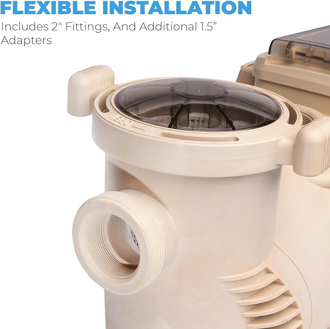 XtremepowerUS 1.75 HP Variable Speed Swimming Pool Pump 230V, In-Ground Pool, 6,660 GPH High Performance Max 1.75HP with Adapter Fitting Set (Inlet Fitting 1.5" / 2")