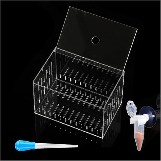 Acrylic Fish Tank Isolation Box 6"x4"x4" - No Assembly - Clear View Breeding Hatchery with Suction Cups & Feeding Kit (Fish Feeder - Pipette Included