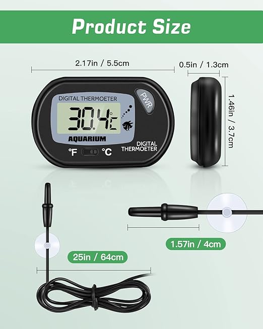 Zacro 2 Pack Digital Aquarium Thermometer, Fish Tank Thermometer, Water Thermometer with Large LCD Display,Reptile Thermometer for Fish Tank Water Terrarium
