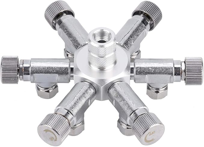 Zerodis CO2 Splitter Multi-Way Distributor Aquarium Regulator Valve for Fish (6 Ways, Aluminum Alloy & Stainless Steel Body, Needle Valve, 6 Outlets, 1/2 inch Barb Connection)