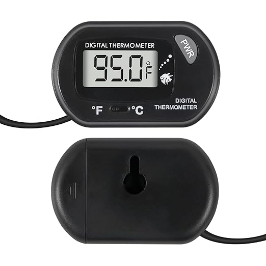 Digital Aquarium Thermometer with LCD Display - Water-Resistant Sensor Probe and Suction Cup for Fish and Reptile Tanks (Fahrenheit/Celsius)