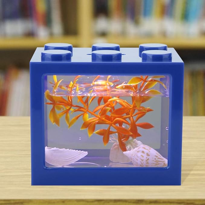 Small Fish, Acrylic Mini Fish Desktop Mini Aquarium Bowl for Goldfish Aquarium Starter Kits with USB LED Light Office Tea Table Decor