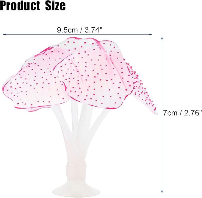 VOCOSTE Soft Silicone Glowing Aquarium Simulation Coral with Sucker, Fluorescence Aquatic Artificial Coral for Fish Tank Decoration, Pink