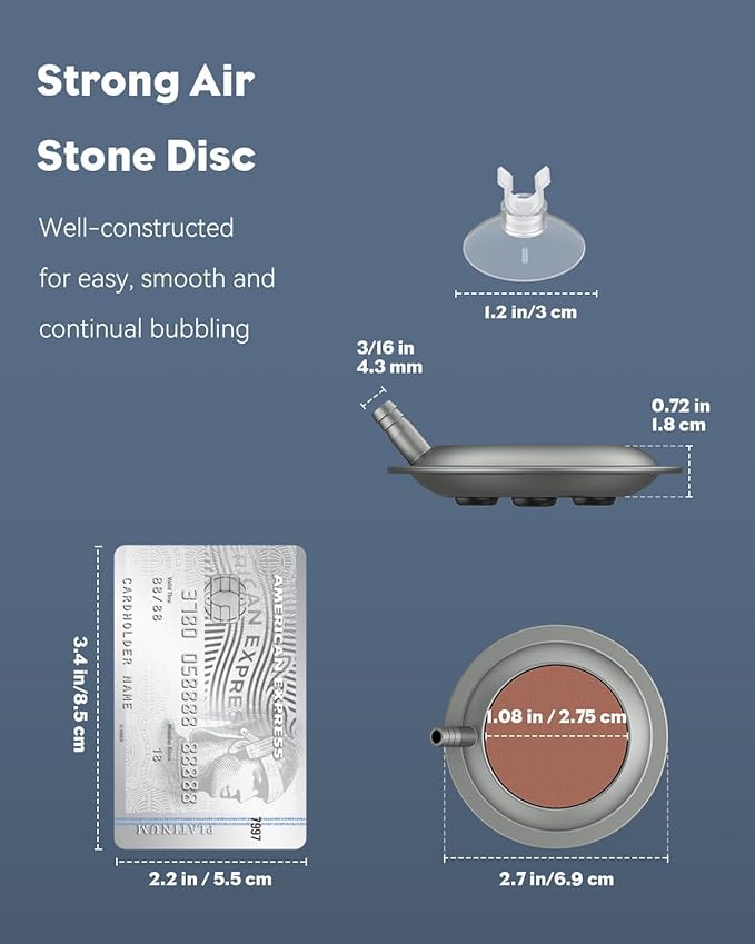 Pawfly Aquarium Air Stone, 2.7 Inch Air Stone Disc with Suction Cups, Bubbler Stone Diffuser Oxygen with Stainless Steel Base for Fish Tank, Buckets & Hydroponic (Pump and Tubing Not Included)