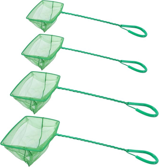 4 Pack Aquarium Fish Net 4 Sizes Quick Catch Mesh Nylon Fishing Catch Nets Square Fish Nets with Handle (3in, 4in, 5in, 6in)