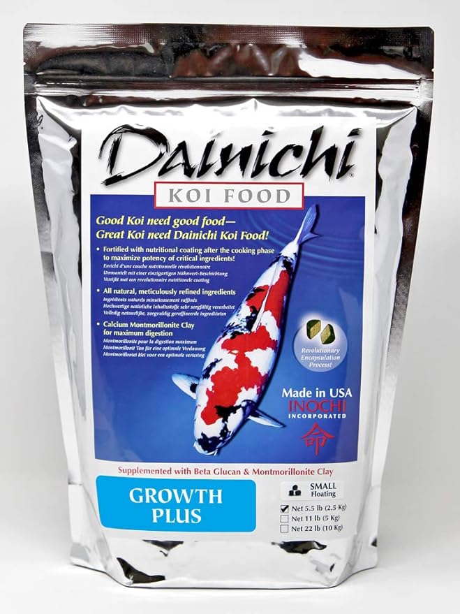 Dainichi Koi Fish Food, Growth Plus 5.5 lbs - Small Floating Pellets (3.5 mm) for Koi, Goldfish, and Other Pond Fish. Krill Coating. Maximizes Growth.