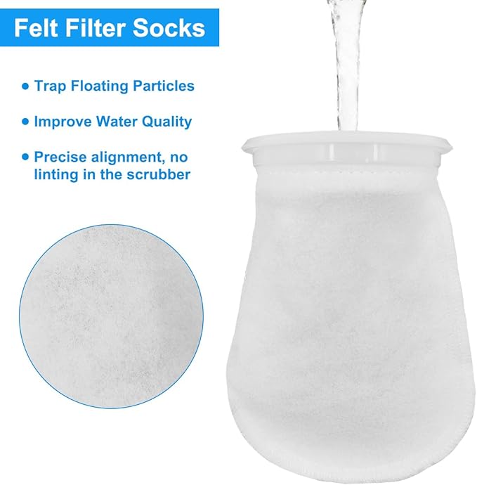 2Pcs 4 Inch Ring Filter Socks 200 Micron, Aquarium Felt Socks, Aquarium Filter Bags for Freshwater Saltwater Aquariums Fish Tank, Sump Filter Socks, Use in Ponds Overflows, 4 Inch Ring by 7 Inch Long