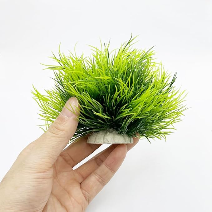 Aquarium Plants Fish Tank Decorations 2pcs Small Size/3.5inch Ornament Plastic Artificial Plant Goldfish Waterscape Fish Hides Mini Grass Set (2pcs/Green)